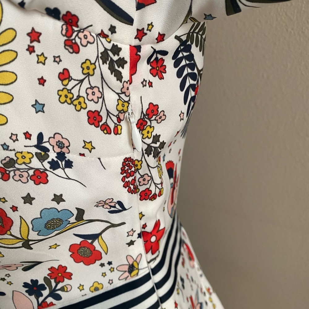Boden White Maxi Dress with Navy Stripes and Multicolor Floral Print - Picture 5 of 7